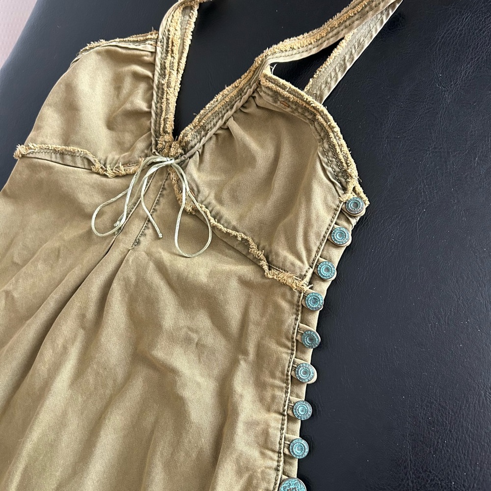 Free People Olive Green Boho Hippie Fairy Ren-fair Midi Dress